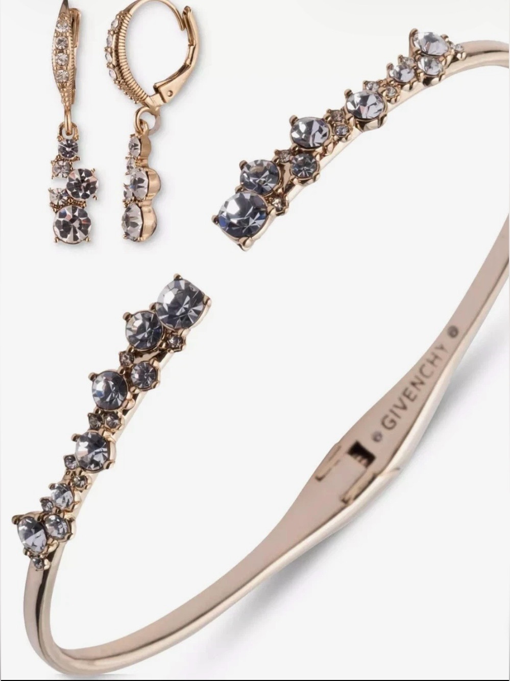 Givenchy Gold Tone Bracelet & Drop Earring Set with Crystals NIB - Picture 1 of 3